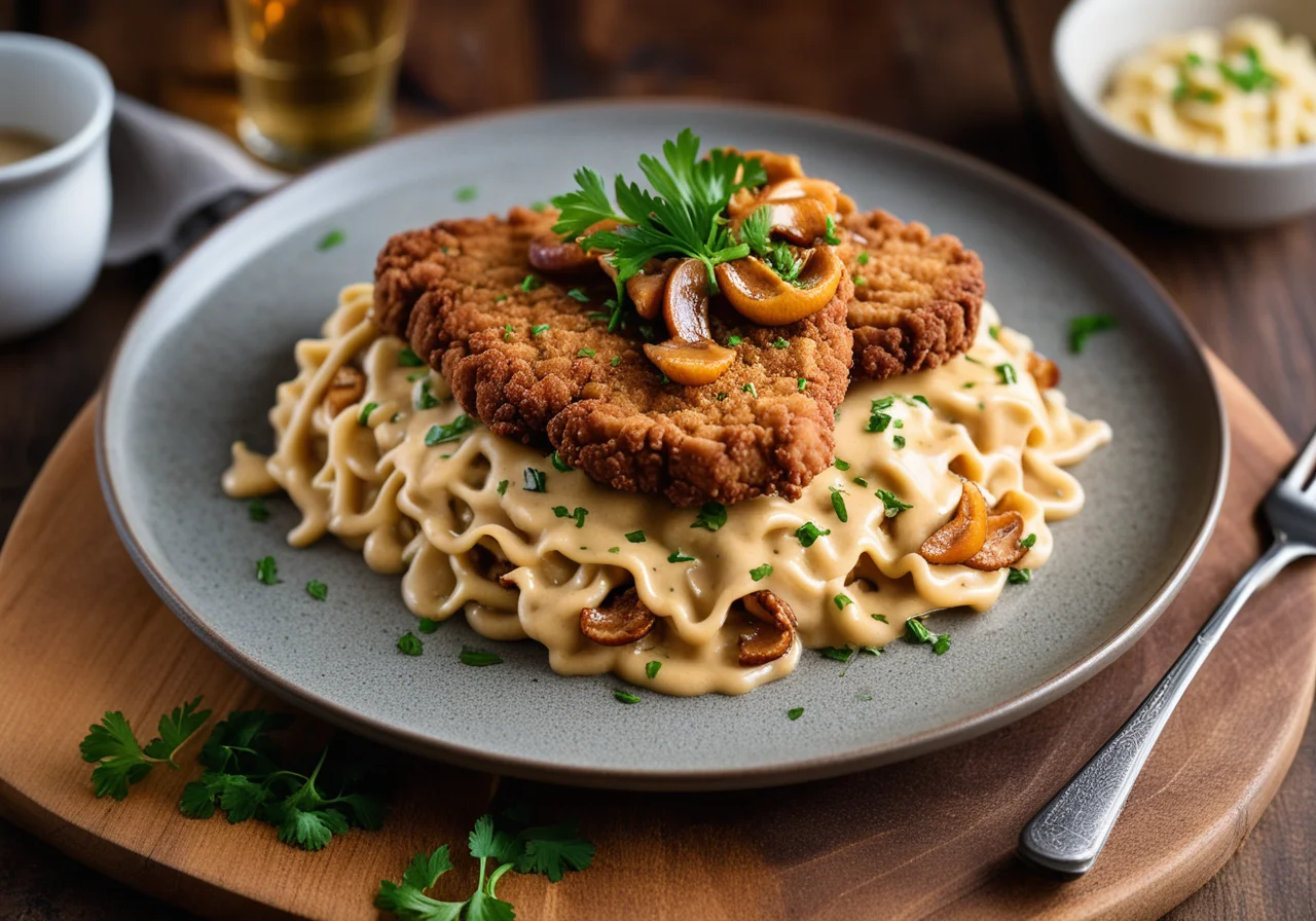 Schnitzel with Chanterelles and Spaetzle