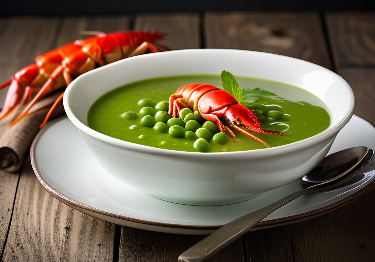 Cold Pea Soup with Mint and Crayfish