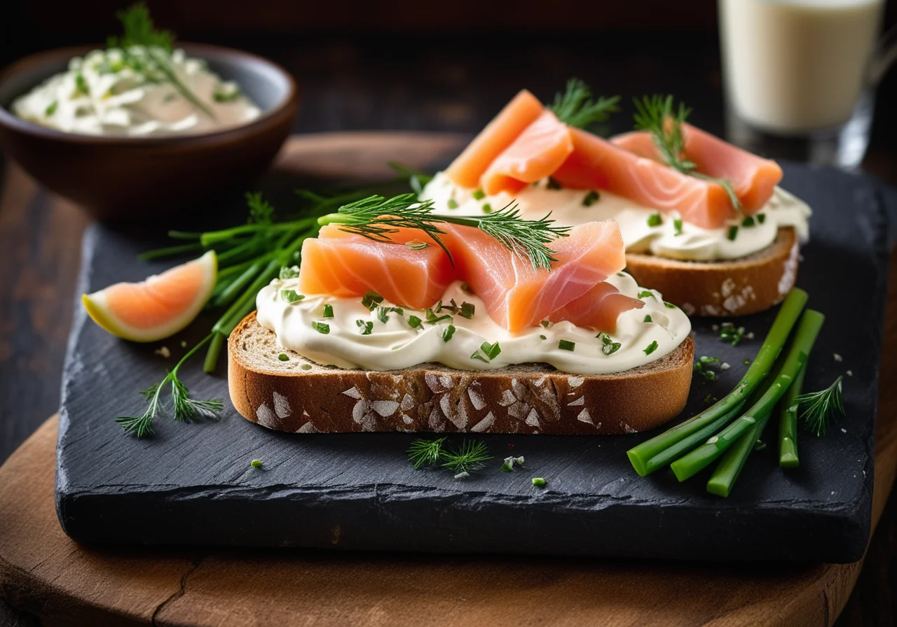 Whole Grain Bread with Cream Cheese and Smoked Salmon