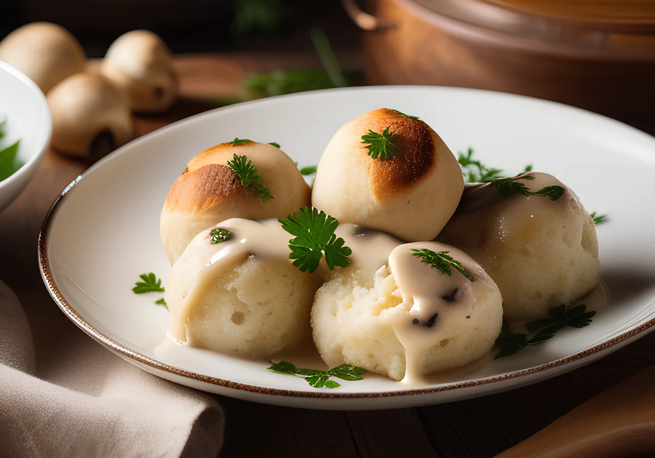 Bread Dumplings with Creamy Mushrooms – Healthy