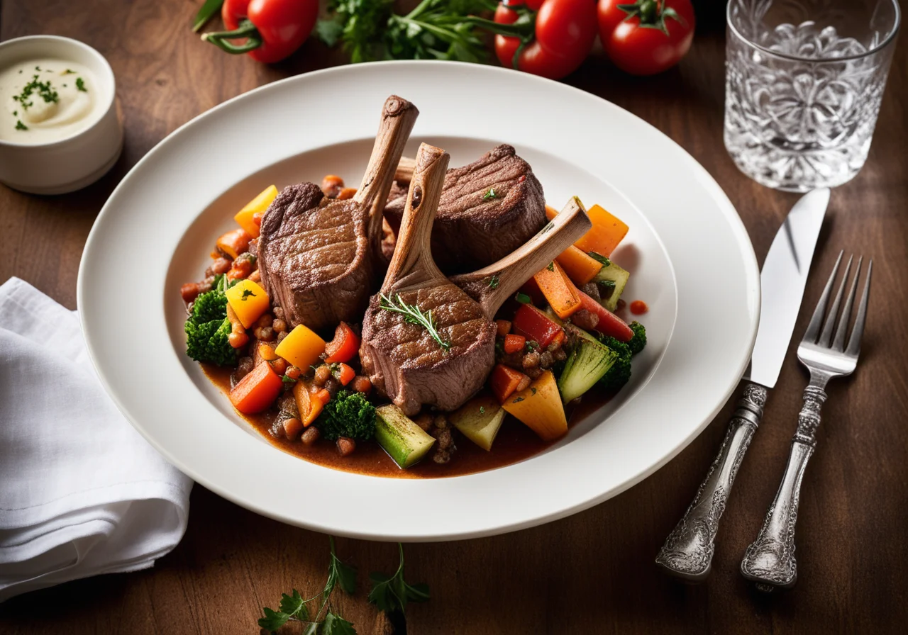 Lamb chops with vegetable ragout