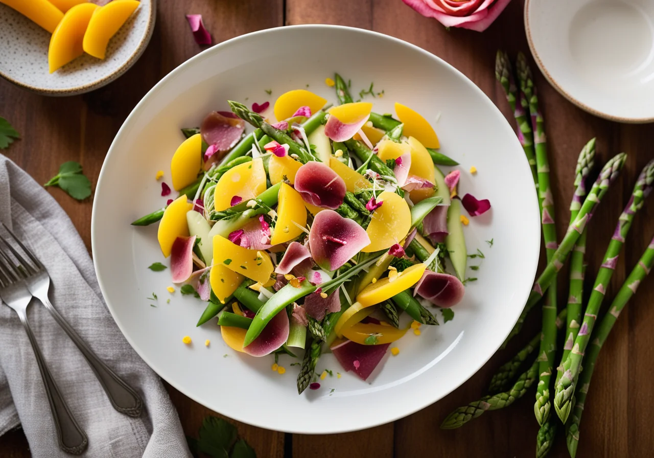 Asparagus Salad with Celery, Parma Ham and Rose Petals