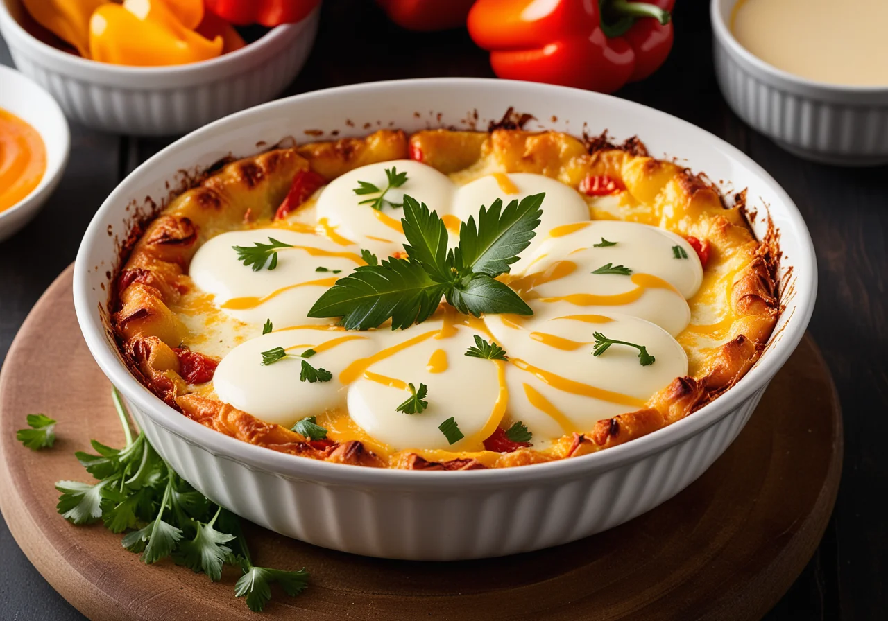 Paprika-Mozzarella-Gratin with Filo Dough Crust