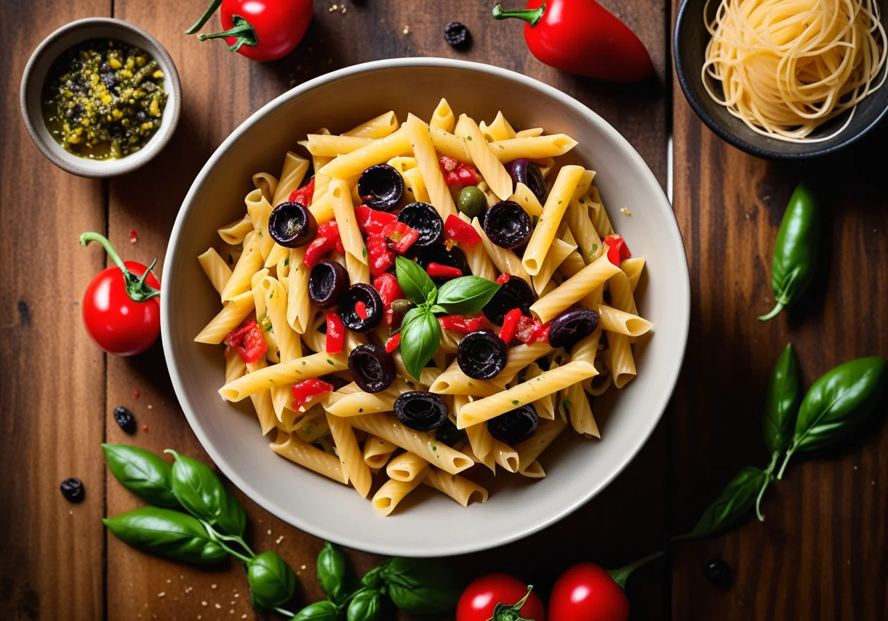 Pasta with Black Olives and Chili
