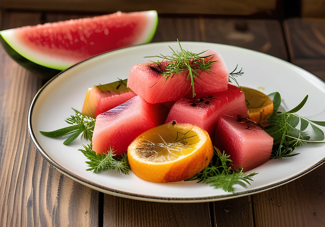 Watermelon Salad with Smoked Trout