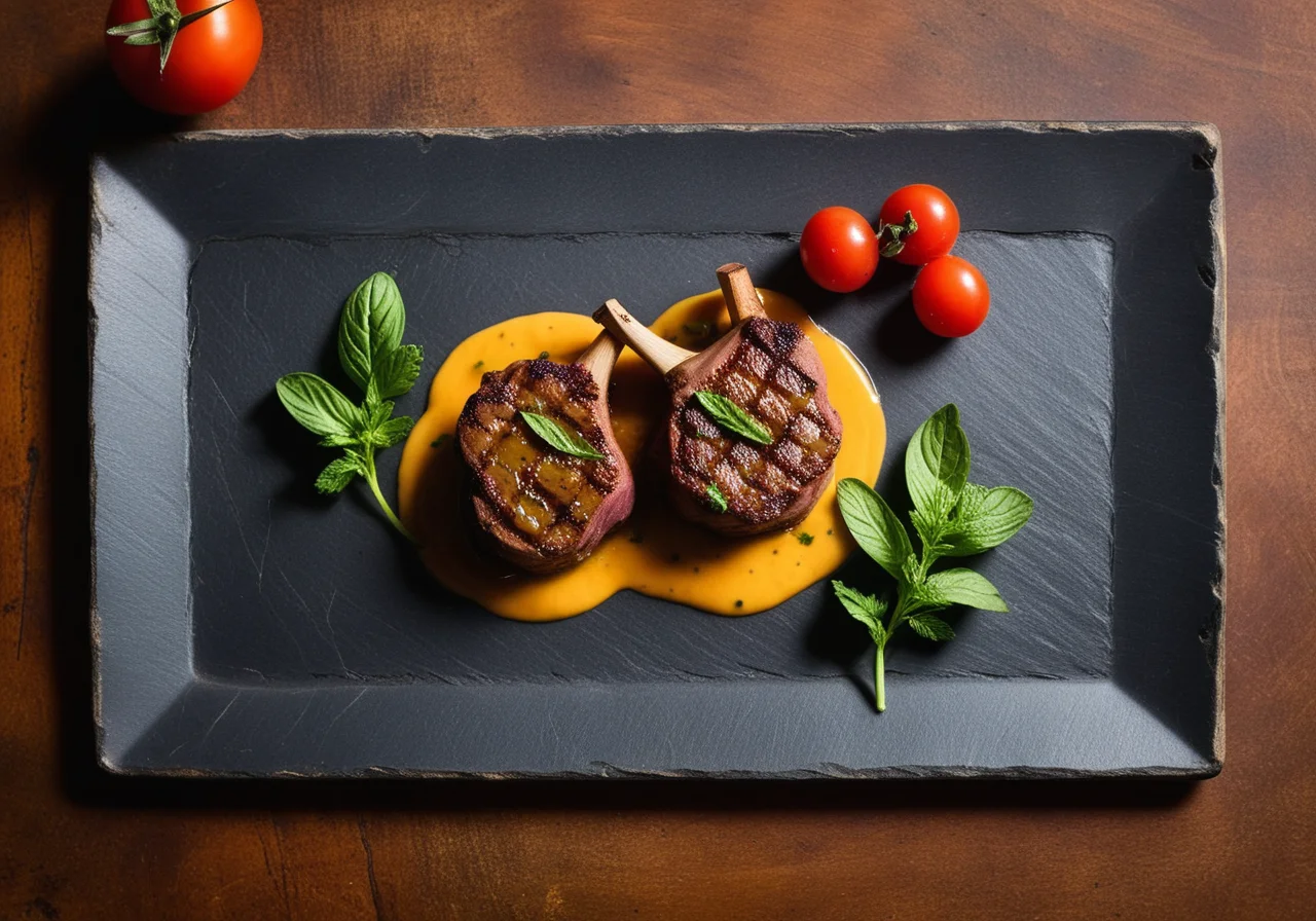 Lamb Chops with Mint Sauce and Eggplant Patties