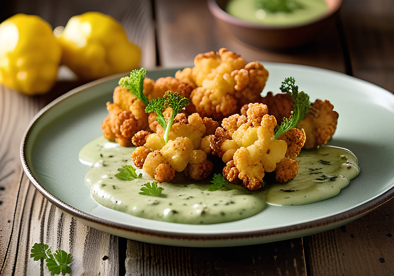 Fried Cauliflower with Egg Herb Dip