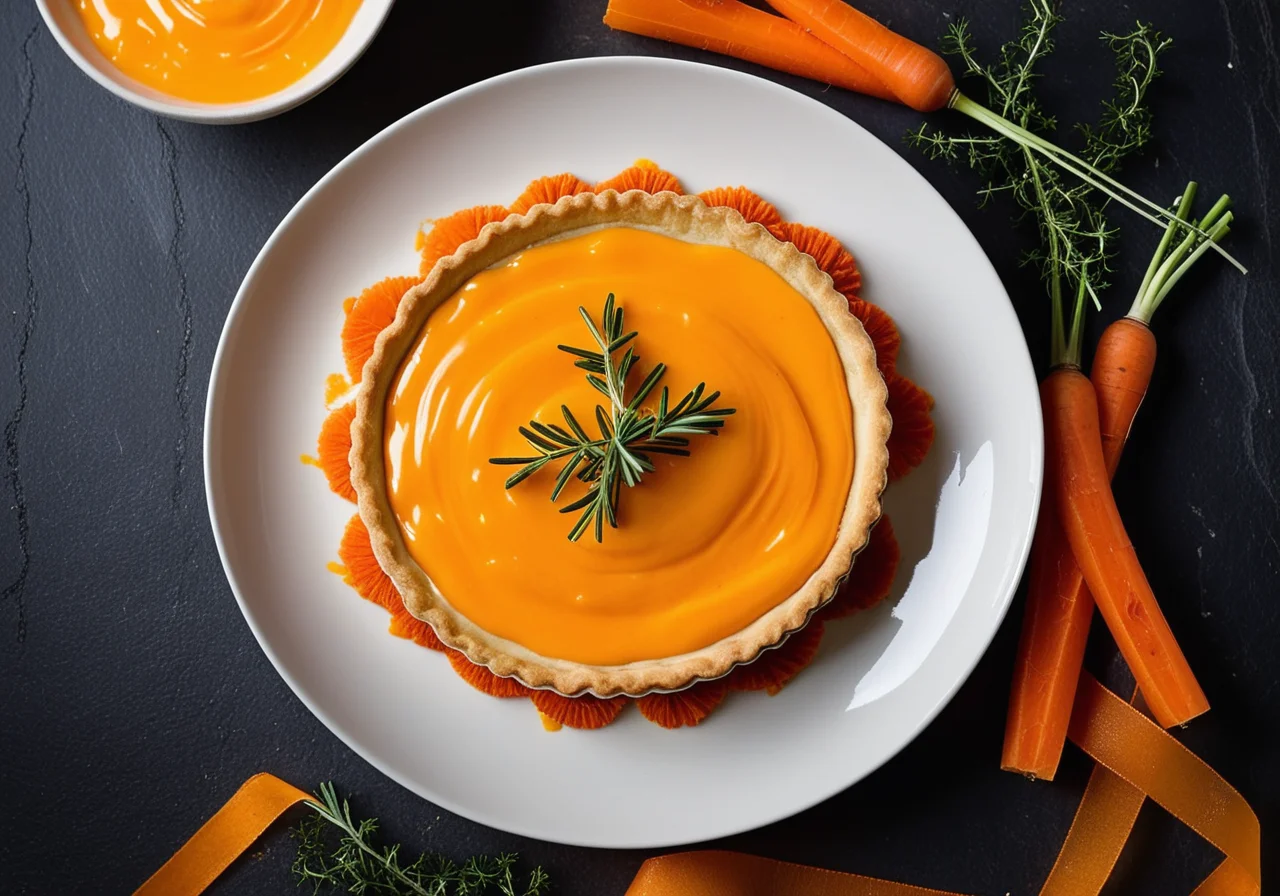 Goat cheese carrot tart with orange sauce