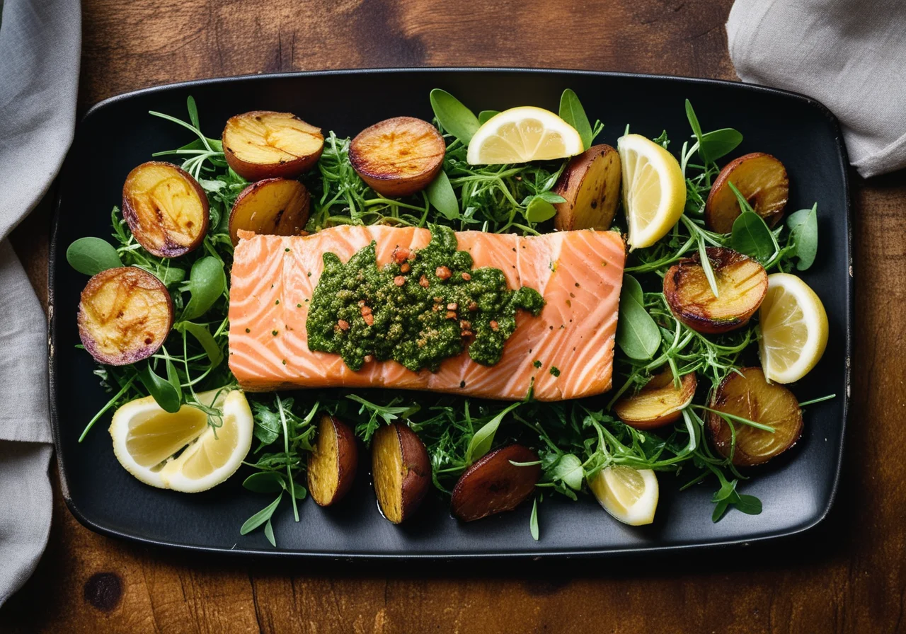 Salmon with Salad and Oven Potatoes