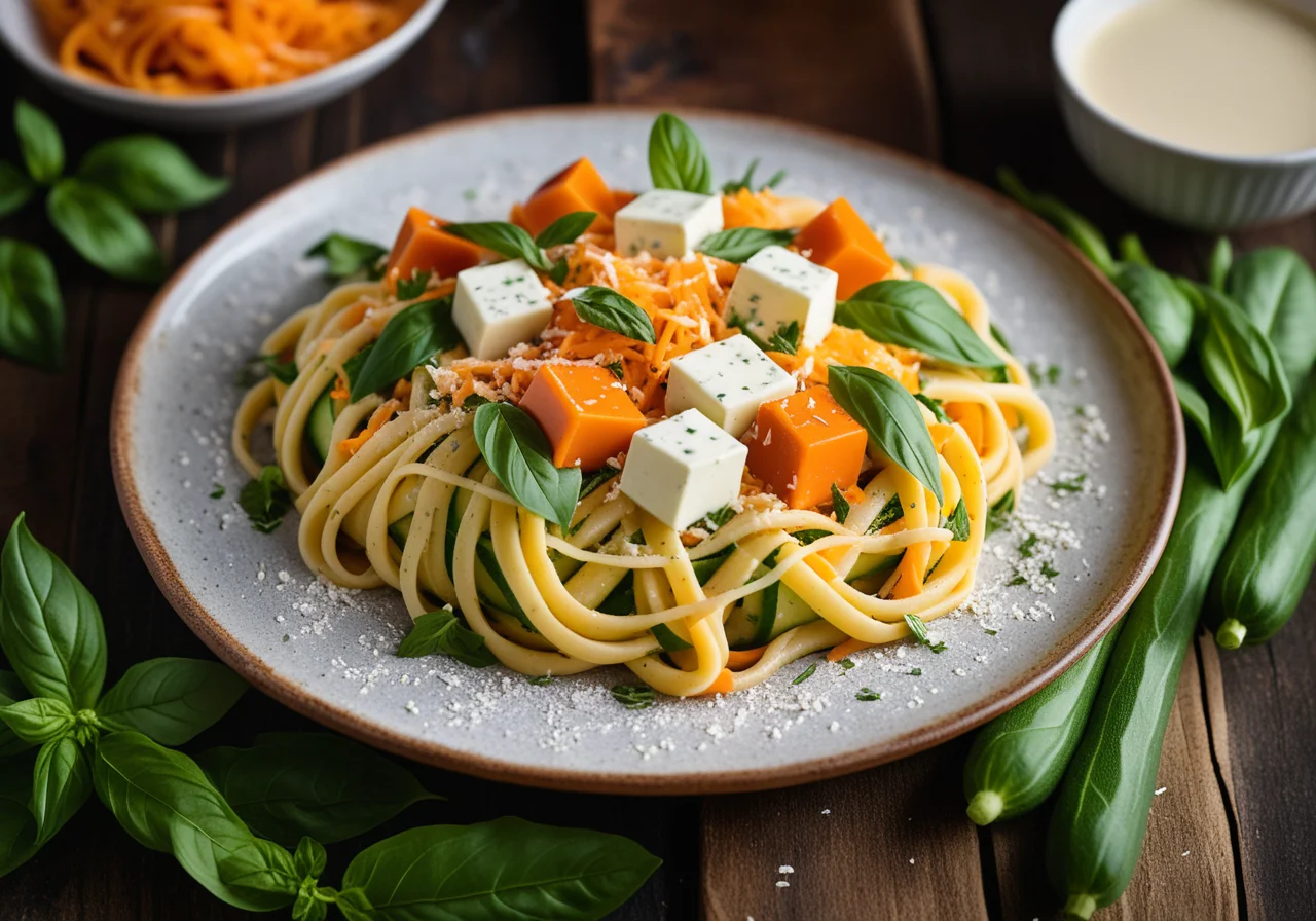 Spring Pasta in Parmesan Nest