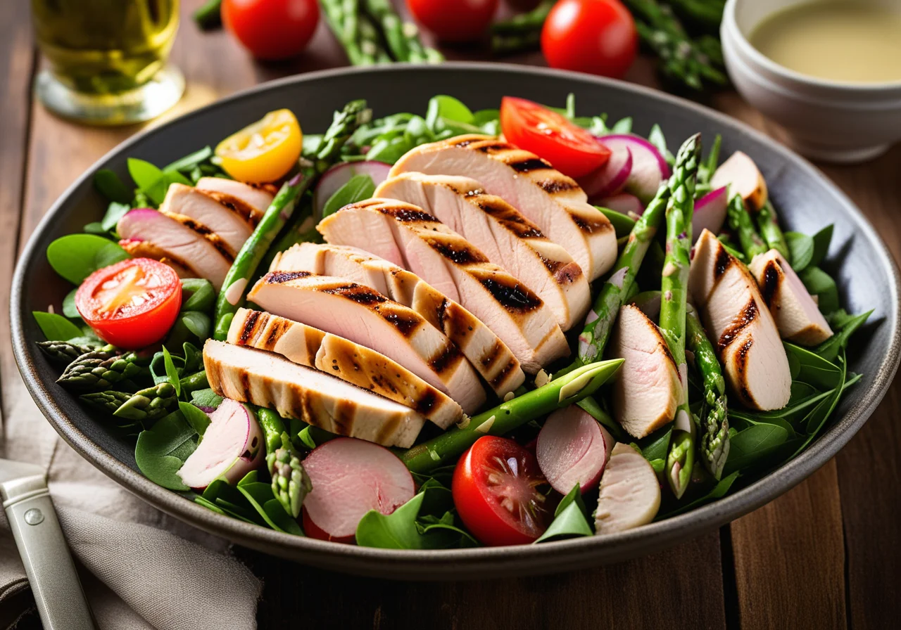Leafy Salad with Asparagus and Chicken Breast