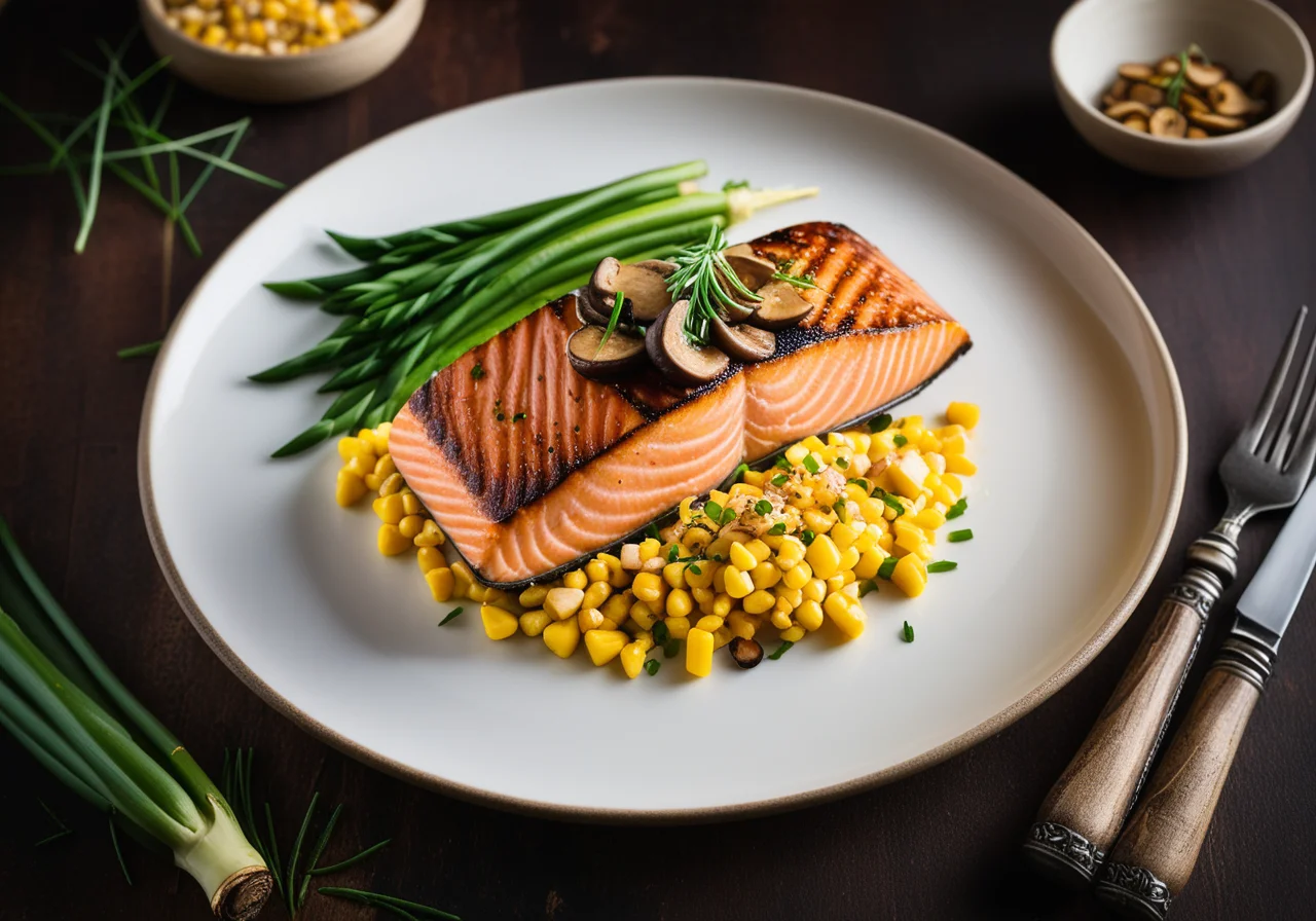 Salmon Fillet on Mushroom Corn Bed