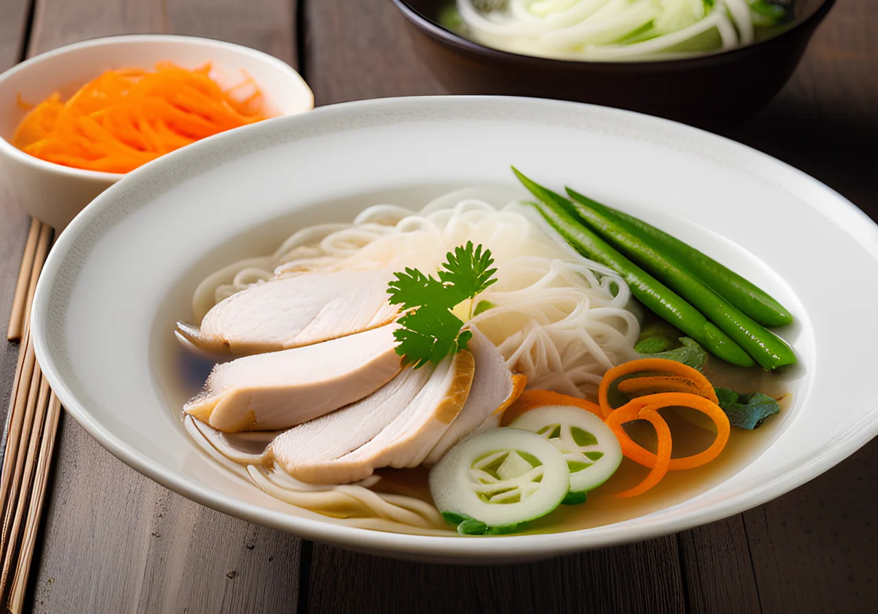 Broth with Rice Noodles, Chicken and Vegetables