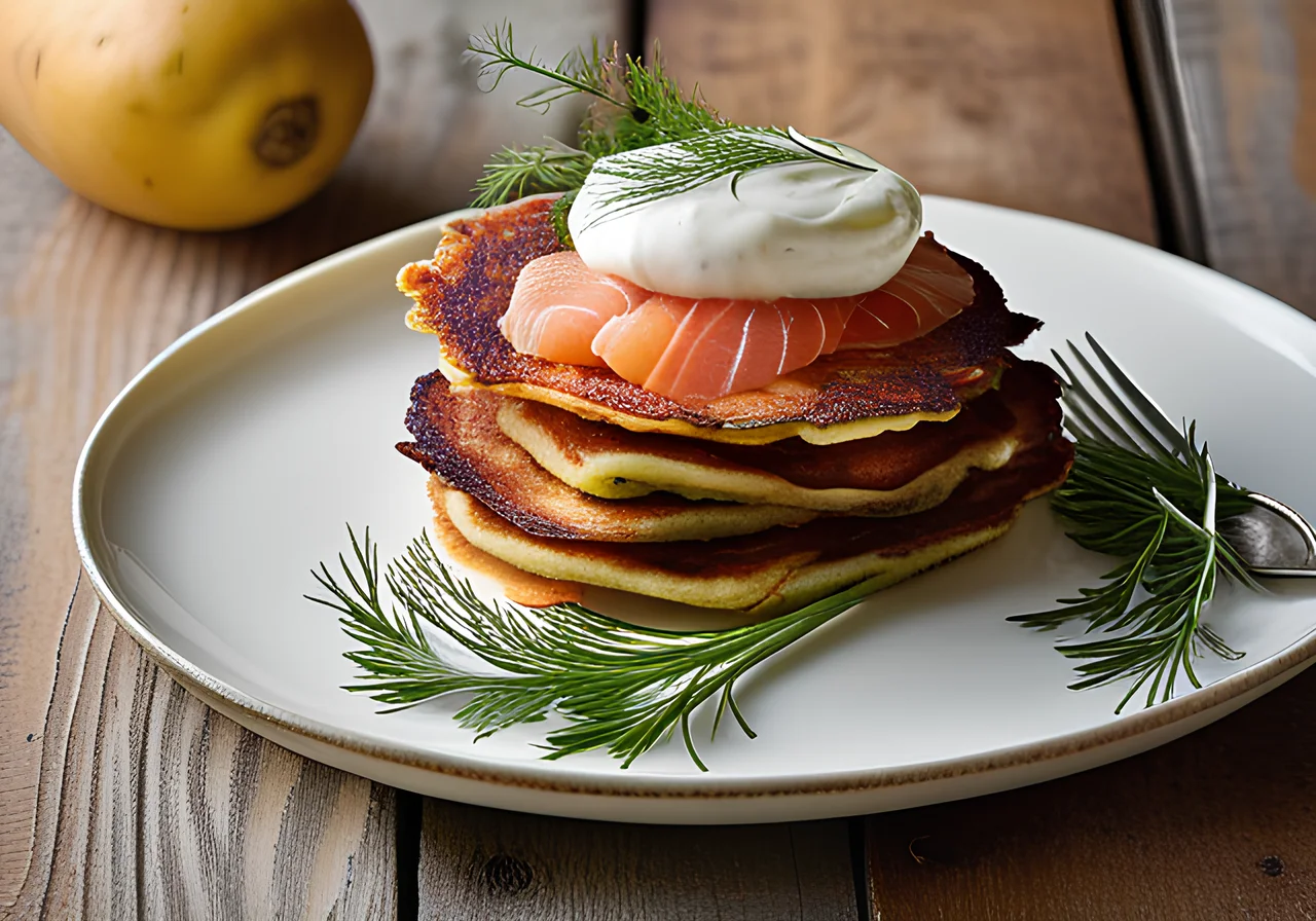 Swede‑Potato Pancakes with Dill Quark and Smoked Salmon