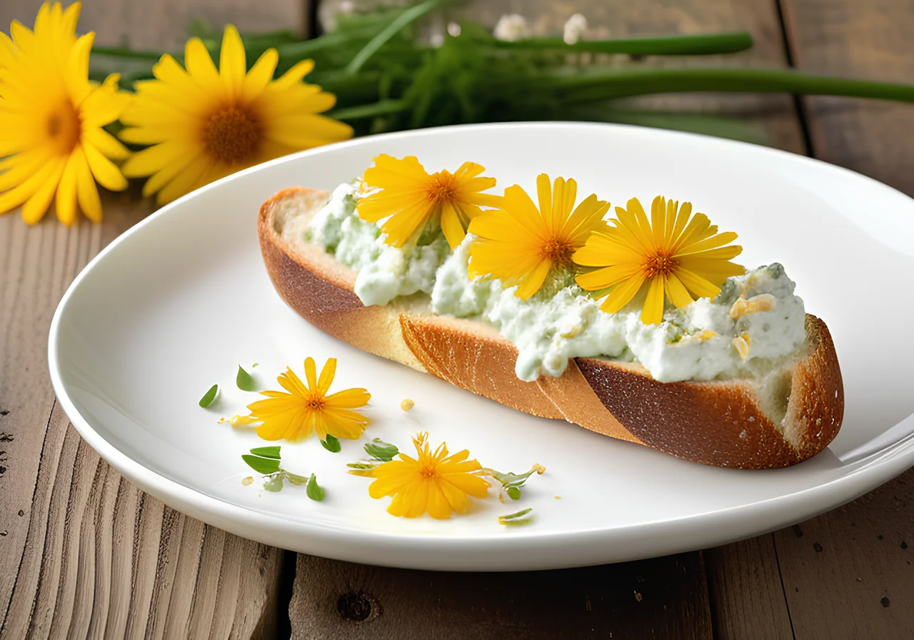 Bread with Green Cottage Cheese and Dandelion