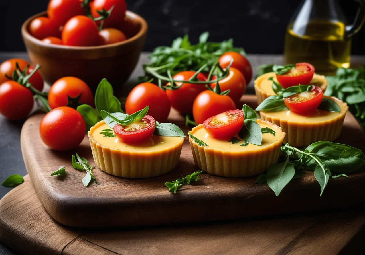 Tuna Flan with Cherry Tomatoes and Arugula