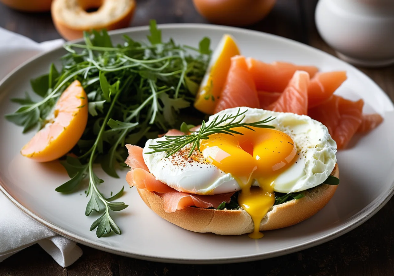 Bagel with Salmon Trout and Fried Egg