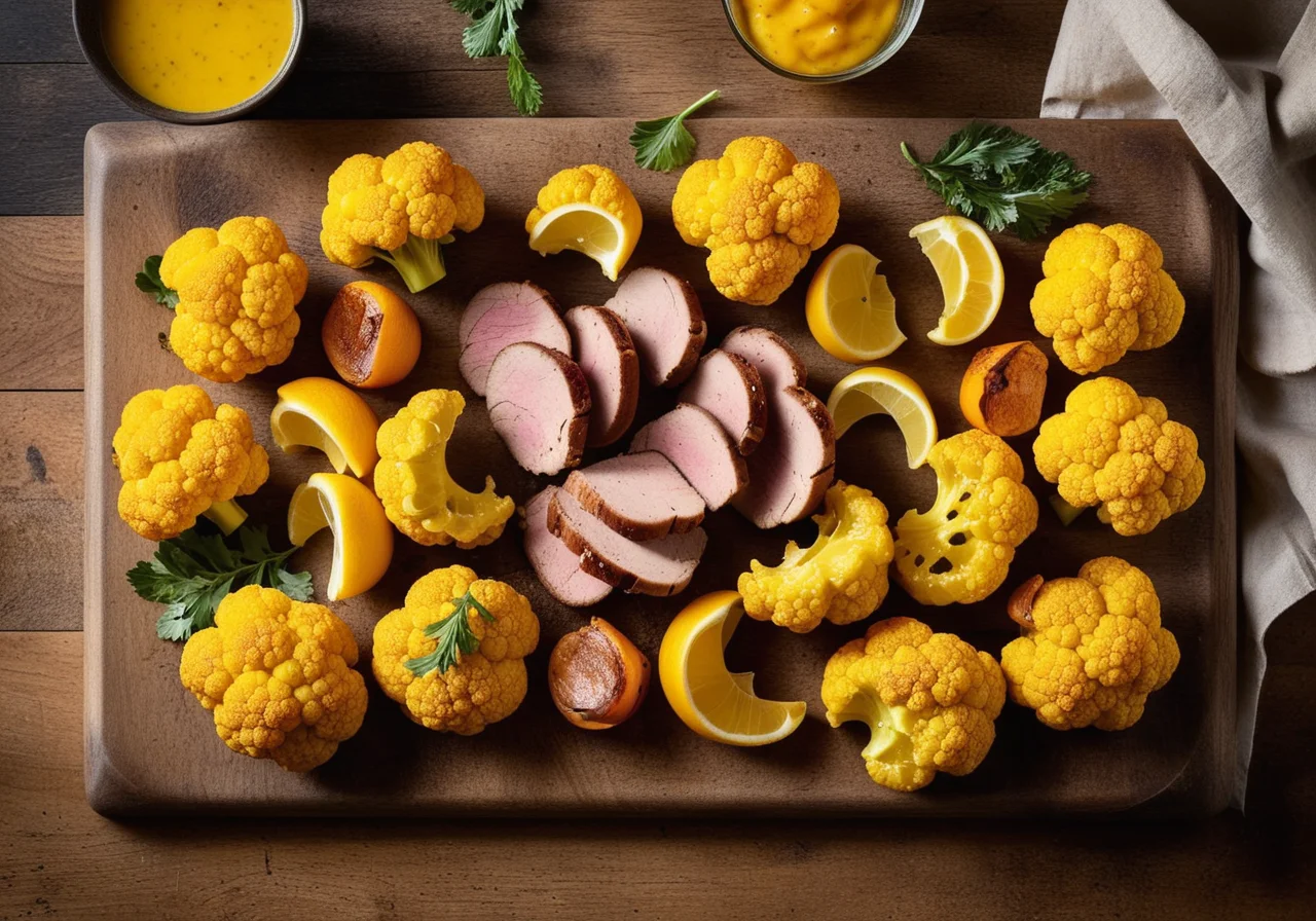 Marinated Cauliflower with Grilled Pork Steaks