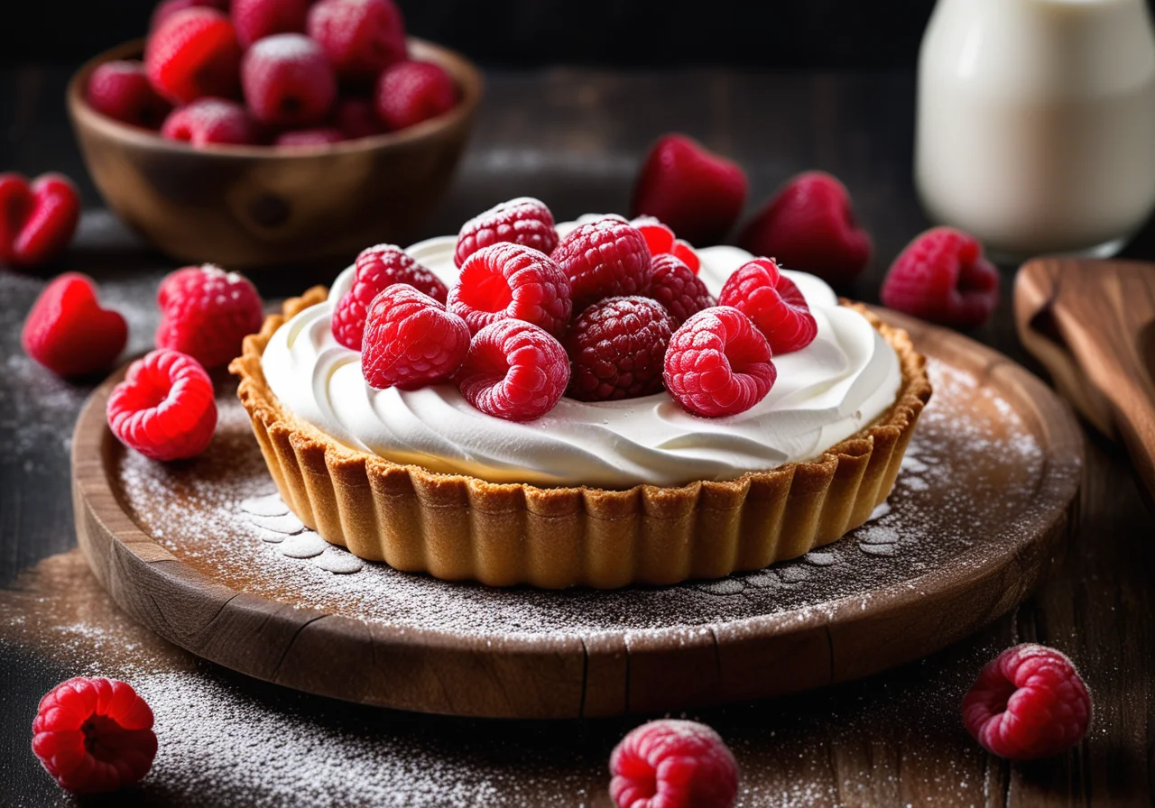 Pastry Tart with Cream and Raspberries