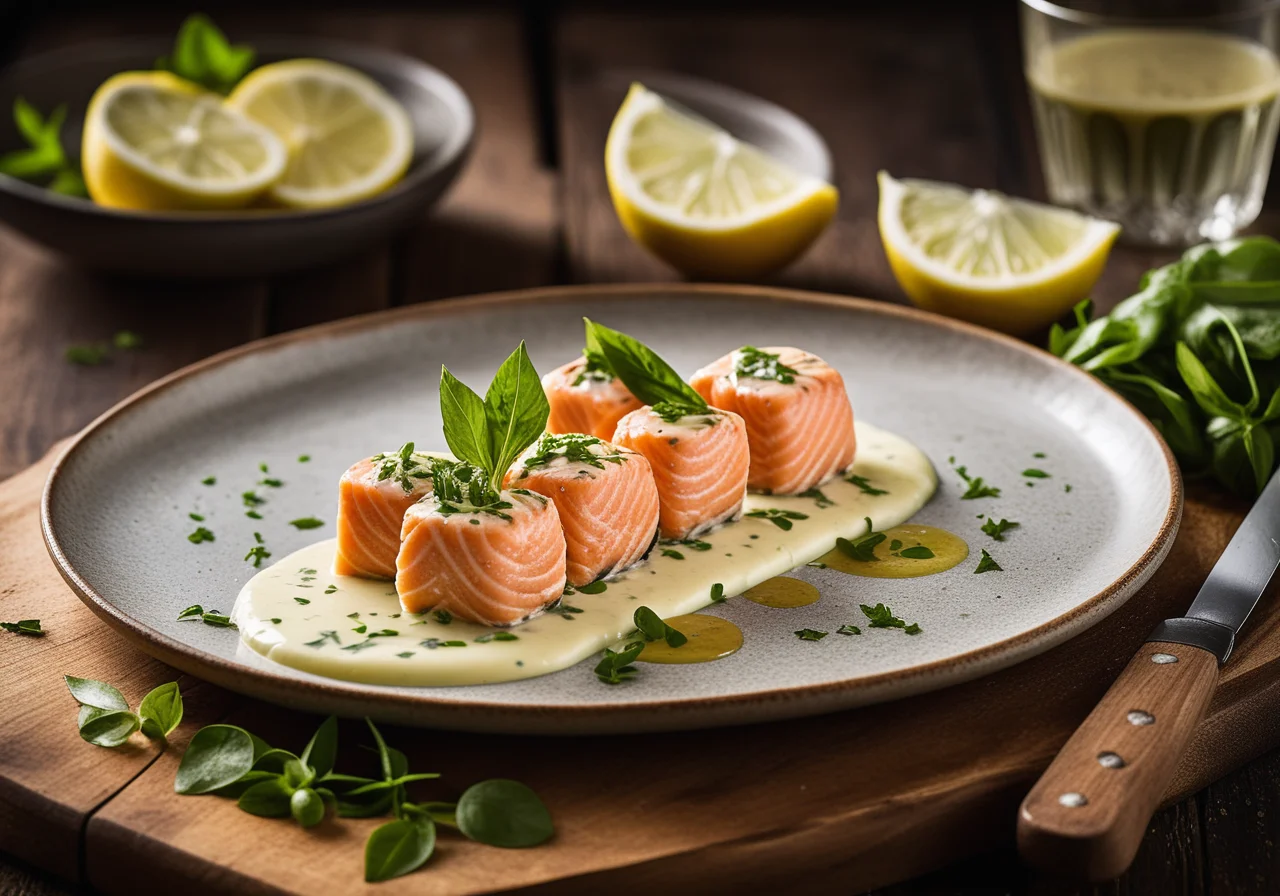 Salmon Roulades with Basil and Celery‑Lime Sauce