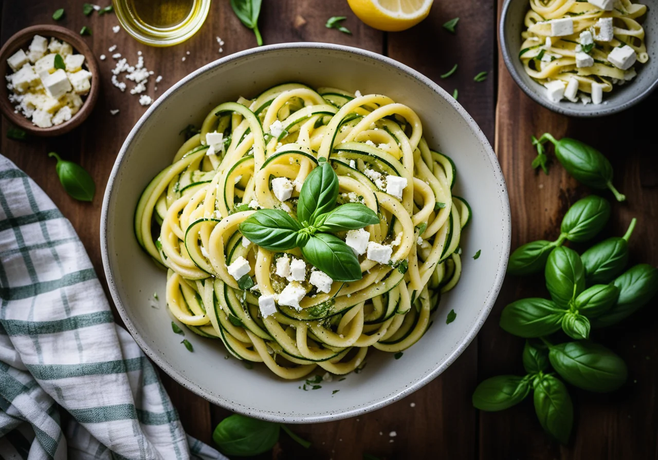 Zucchini and Sheep Cheese Pasta