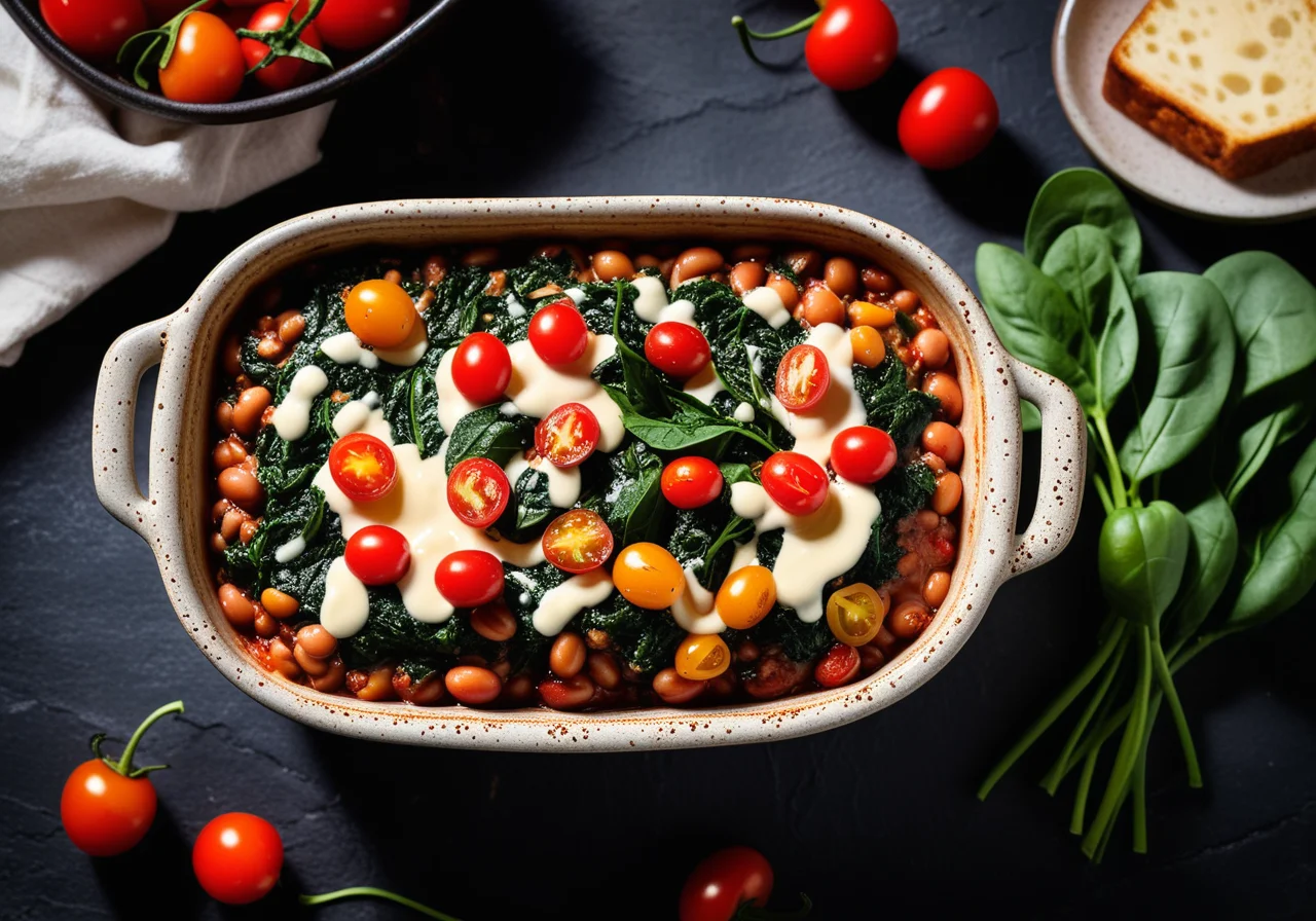 Baked Beans with Spinach and Feta