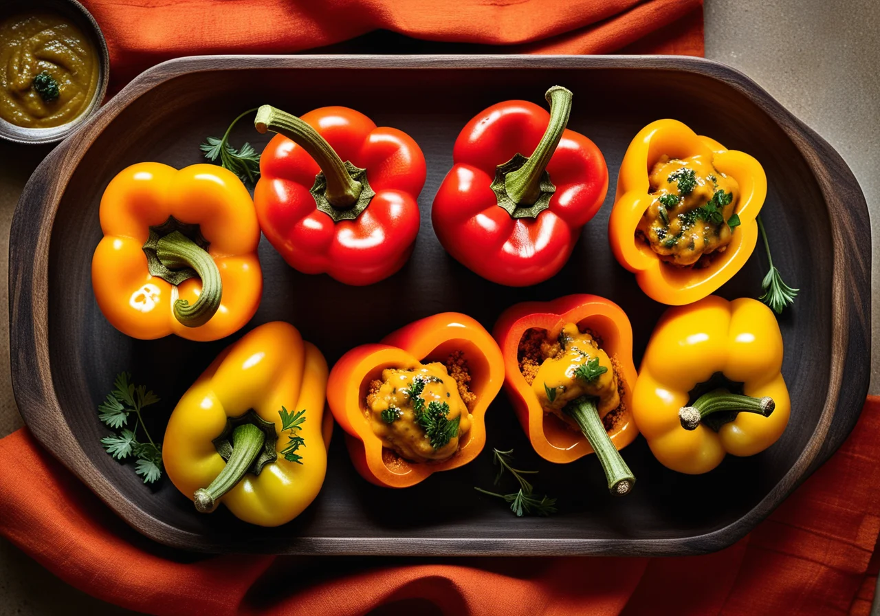 Small Peppers with Filling and Pumpkin Sauce