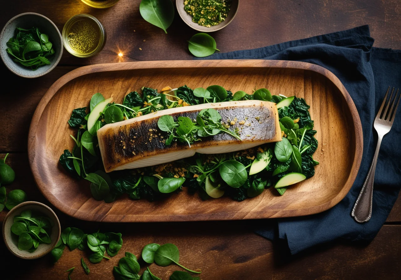 Coriander Sea Bass Fillet with Savoy Cabbage and Sharon