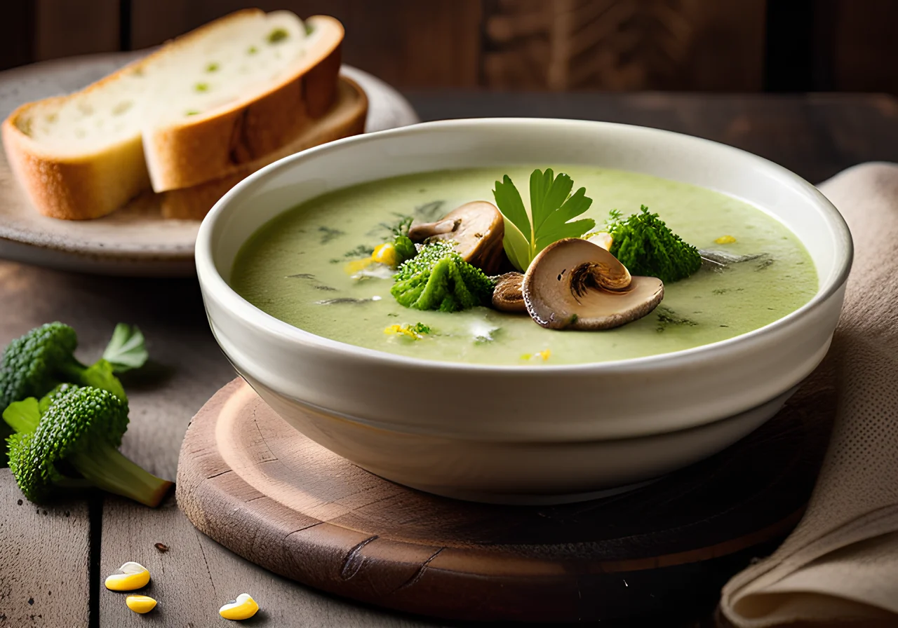 Broccoli Soup with Corn and Mushrooms