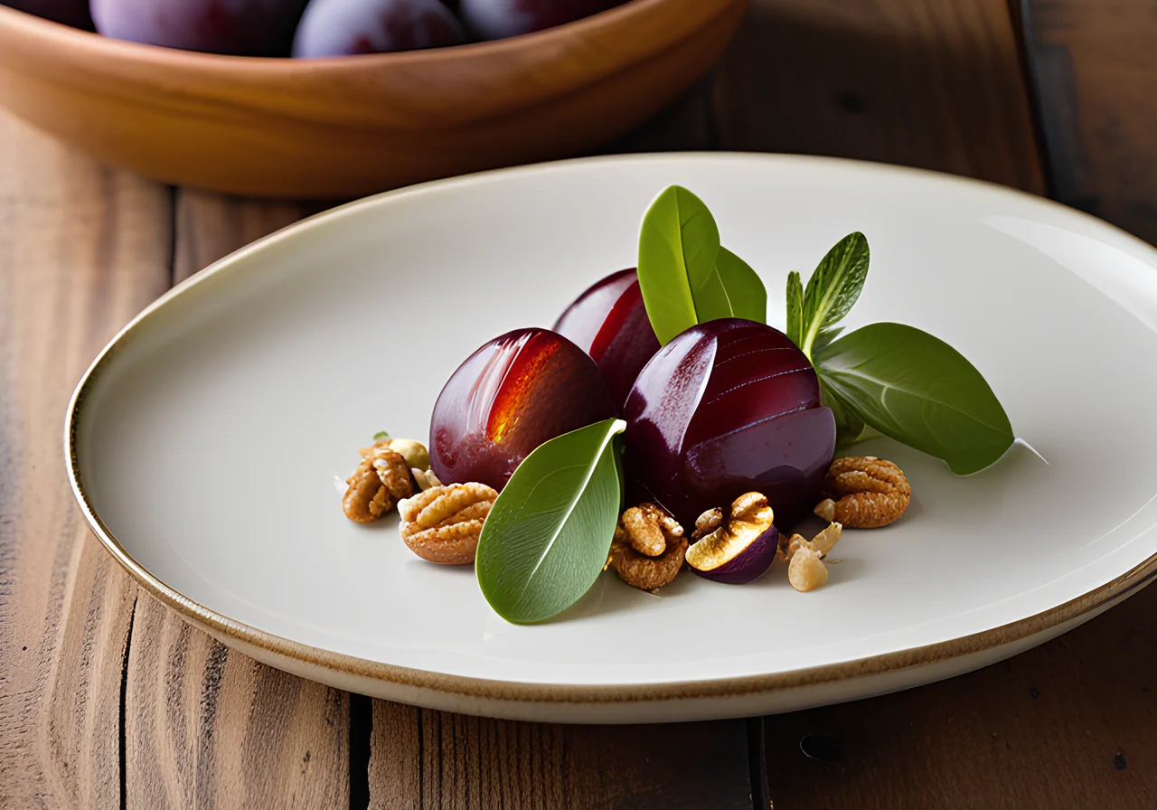 Caramelized Plums with Montello Mousse and Radicchio Arugula Salad