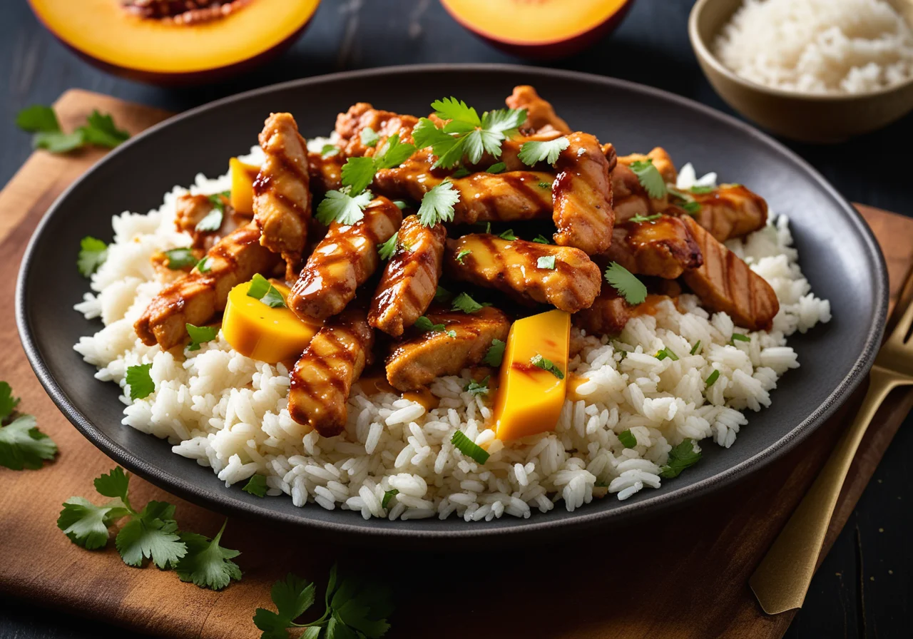 Indian Chicken with Mango Sauce and Rice