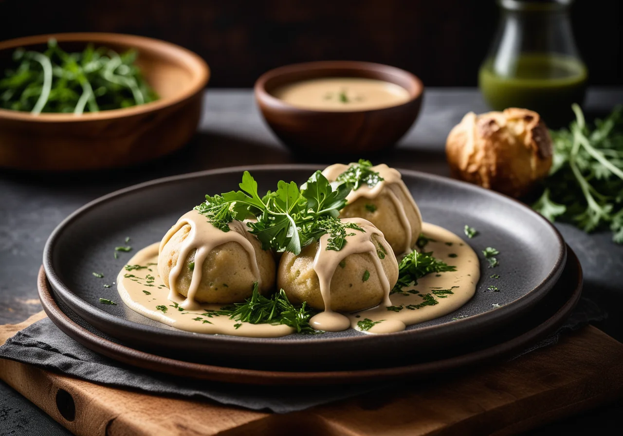 Rucola Semmelknödel with Mushroom Sauce