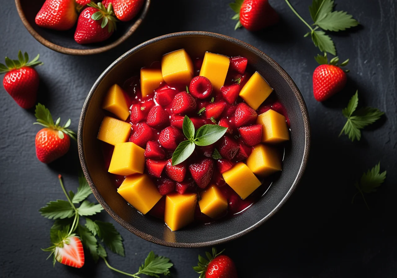 Mango chutney with strawberries and coriander