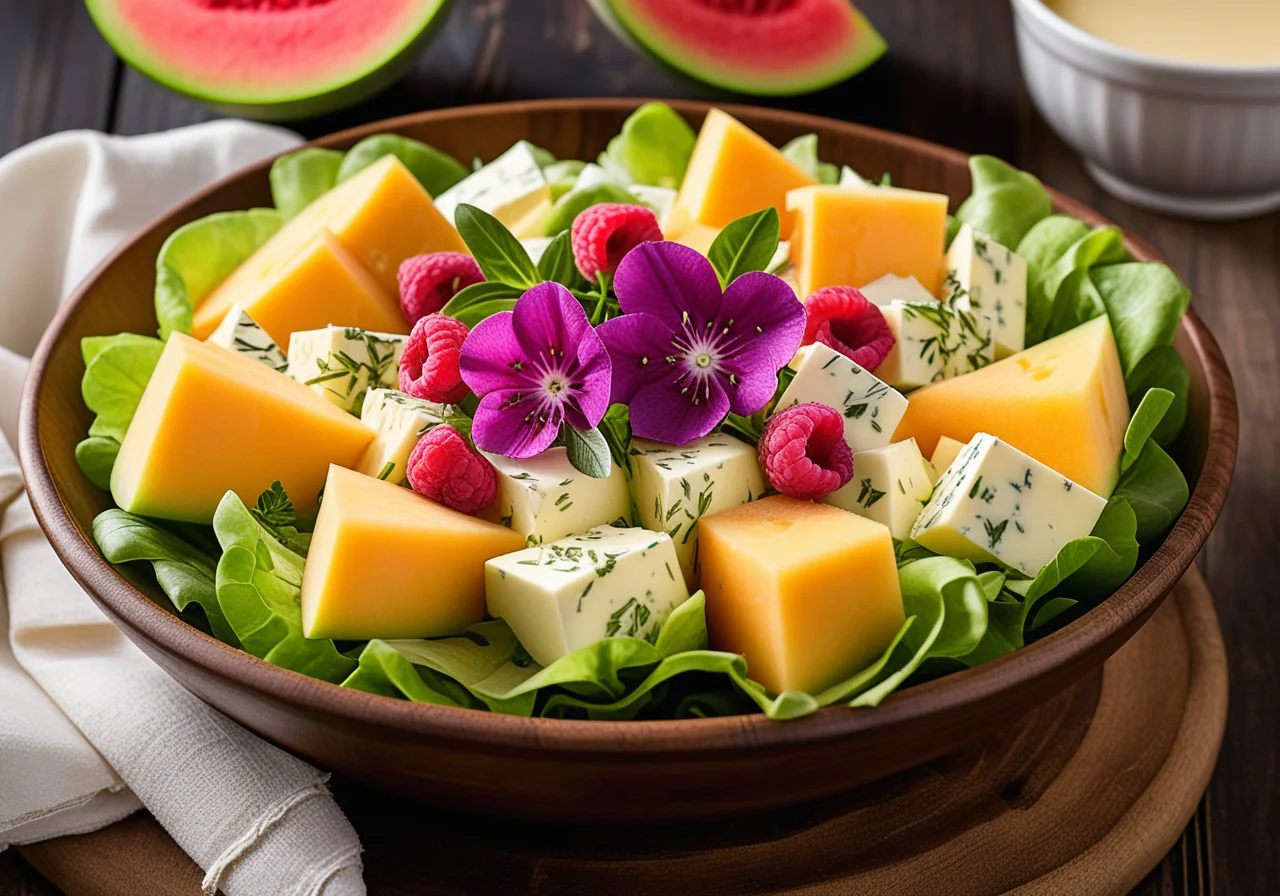 Colorful Melon and Cheese Salad