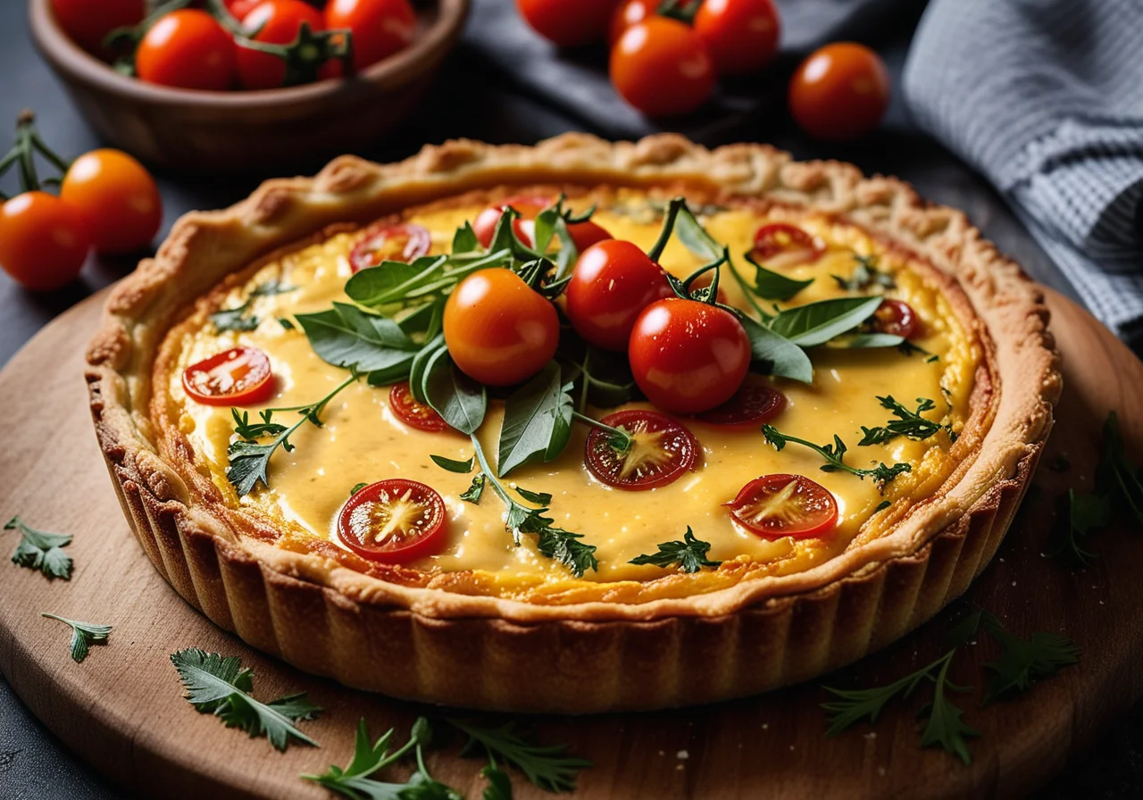 Quiche with Tomatoes, Cheese and Arugula