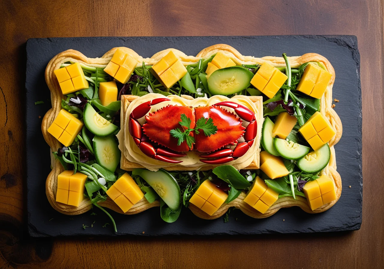 Crab Salad with Asparagus and Puff Pastry Squares