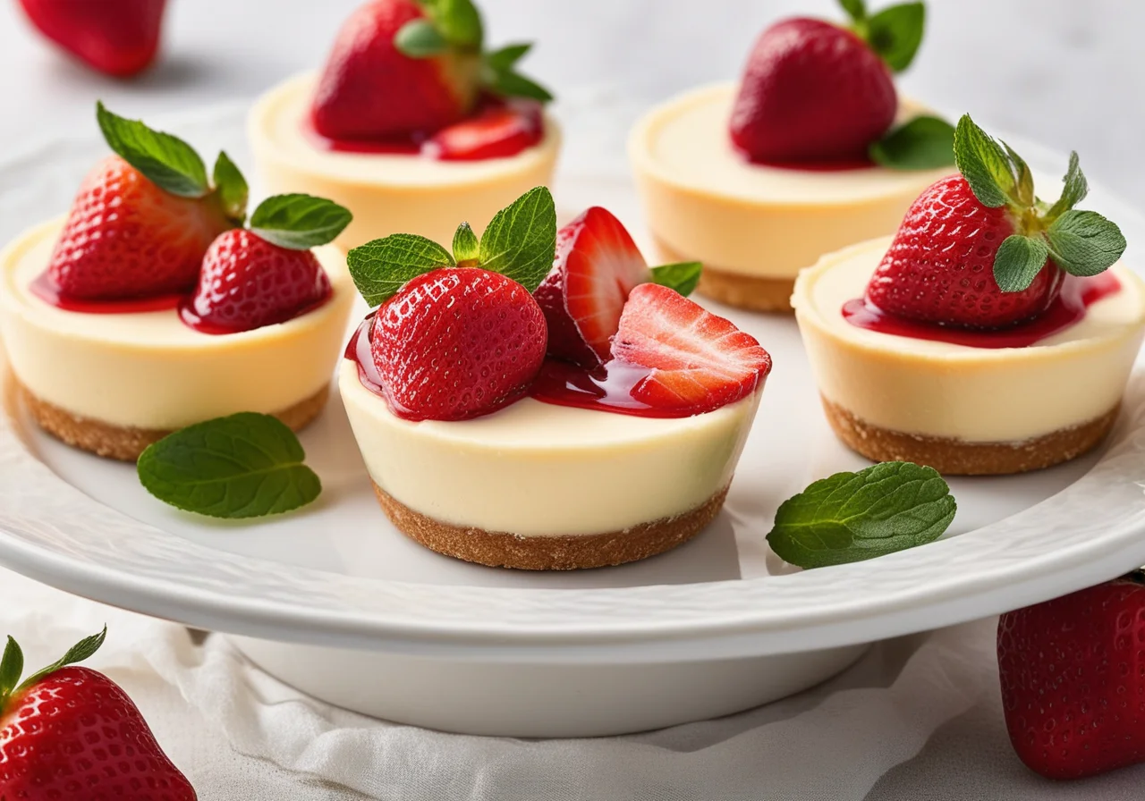 Small Cheesecake Cups with Strawberries