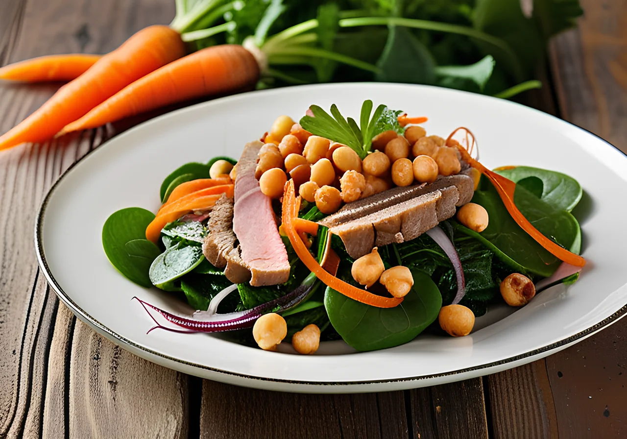 Chickpea Salad with Spinach and Lamb