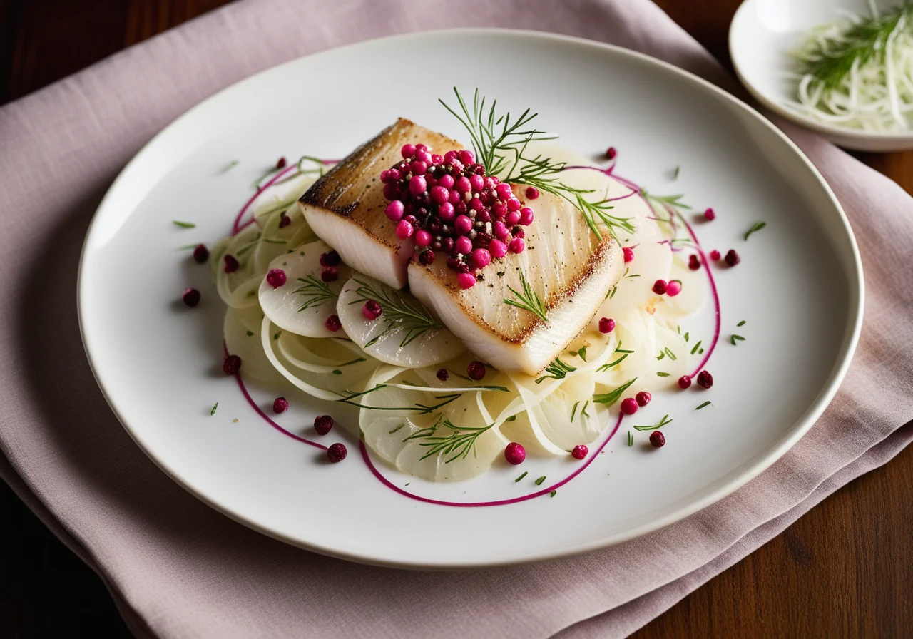 Fennel Salad with Sea Bass and Pink Pepper Dressing