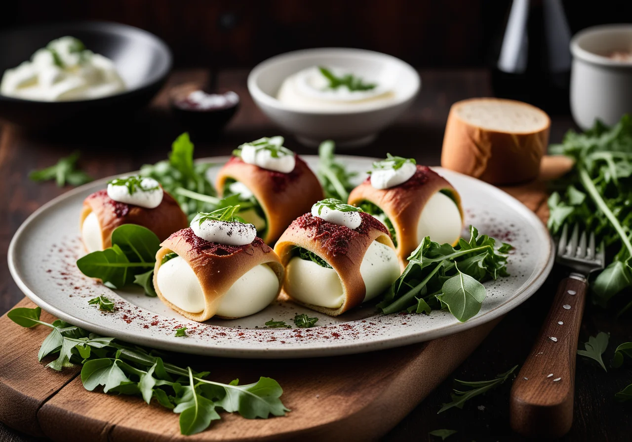 Rolls of Bündnerfleisch with Buffalo Mozzarella
