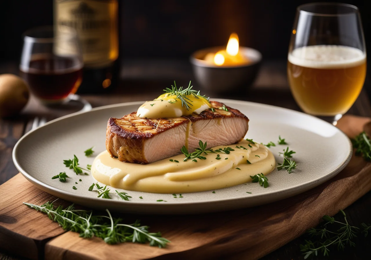 Waller with Potato Head and Beer Sauce