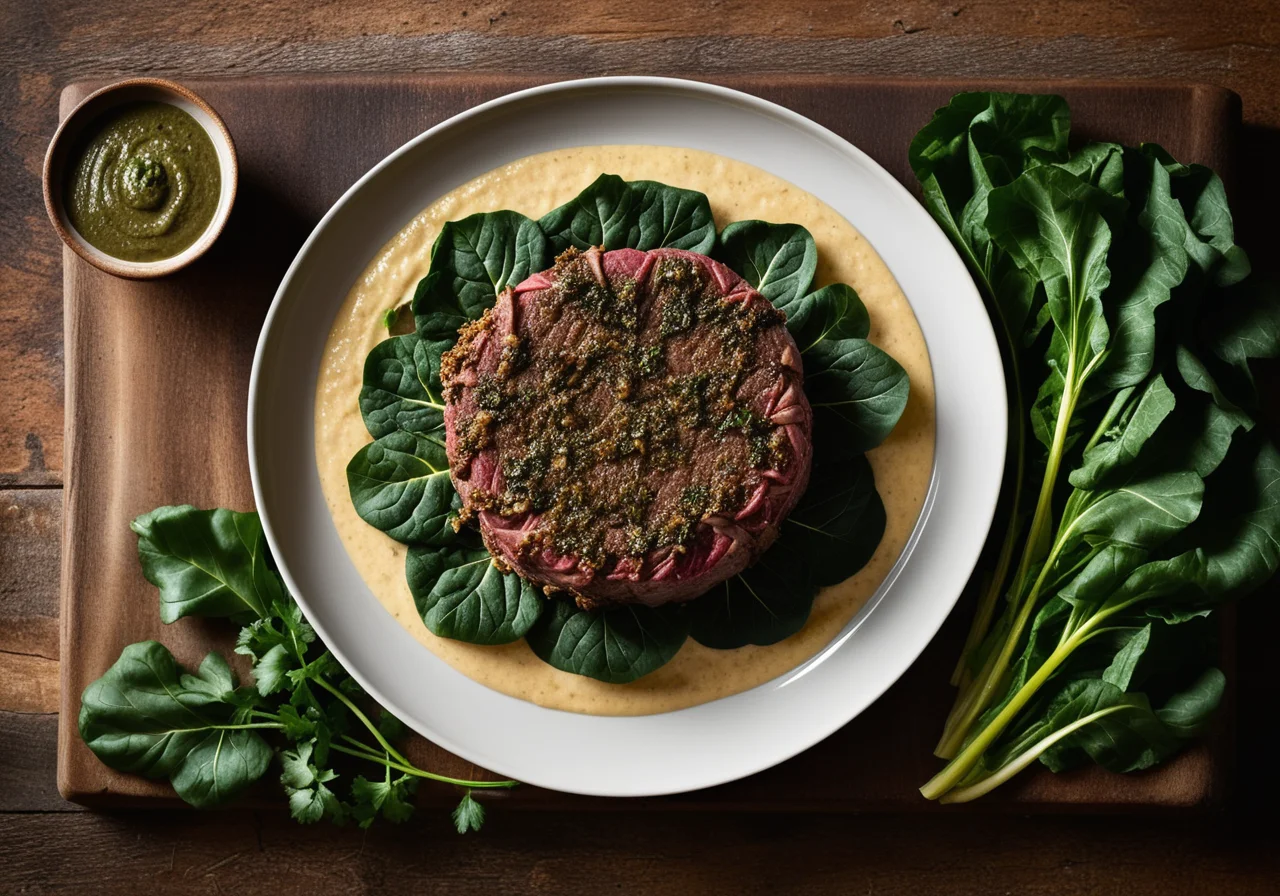Beef Fillet with Mushroom Crust in Swiss Chard Wrap