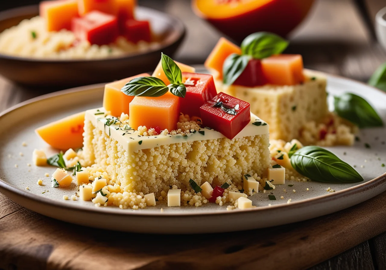 Couscous Towers with Vegetables and Cheese Cream