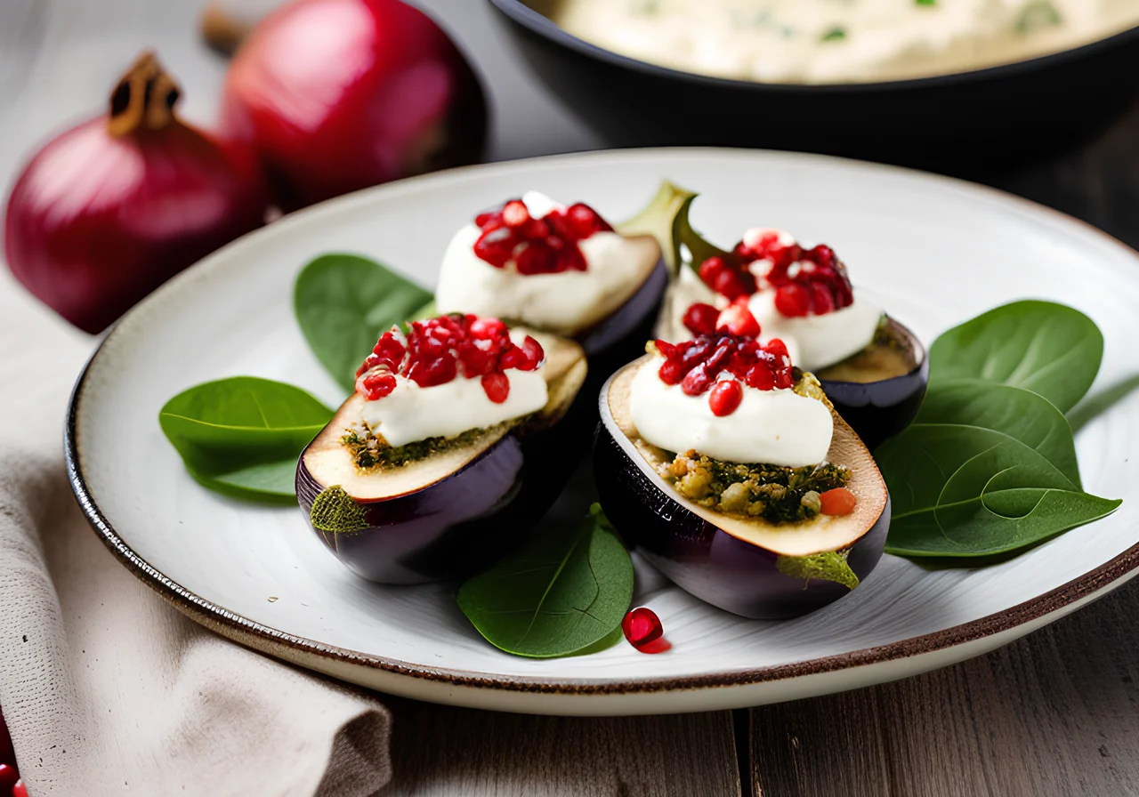 Stuffed Eggplants with Quinoa and Pomegranate Seeds