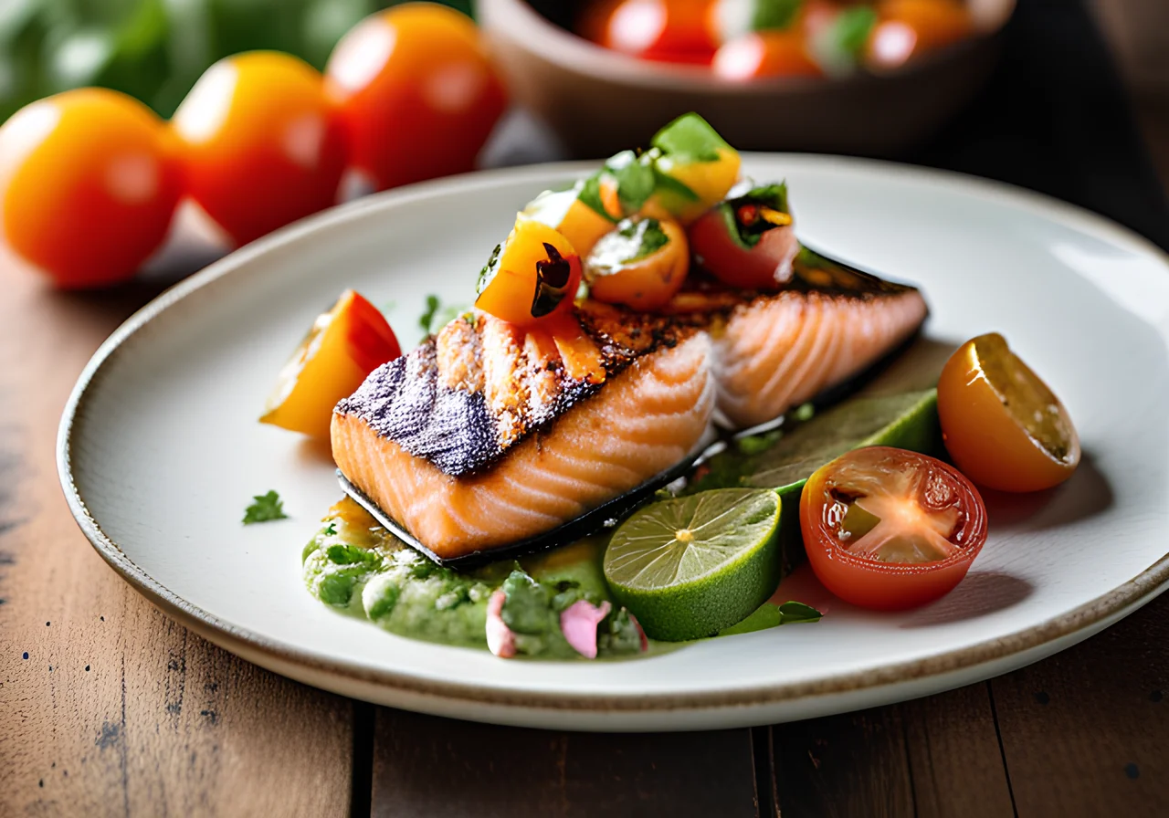 Salmon with Avocado Tomato Salsa