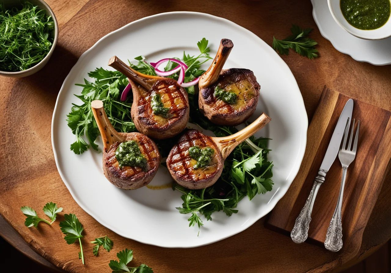 Grilled Lamb Chops with Herb Sauce and Savory Muffins