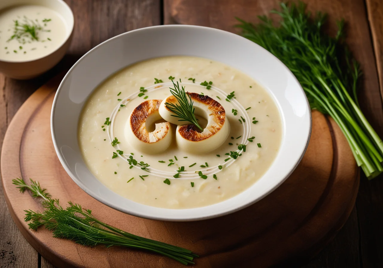 White Cabbage Riesling Soup with Eel Rolls