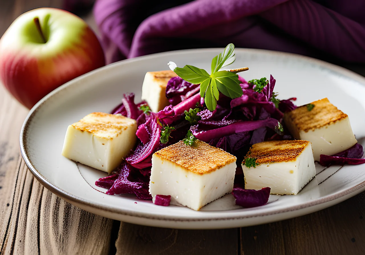Panierter Feta mit Rotkohl und Salsa verde