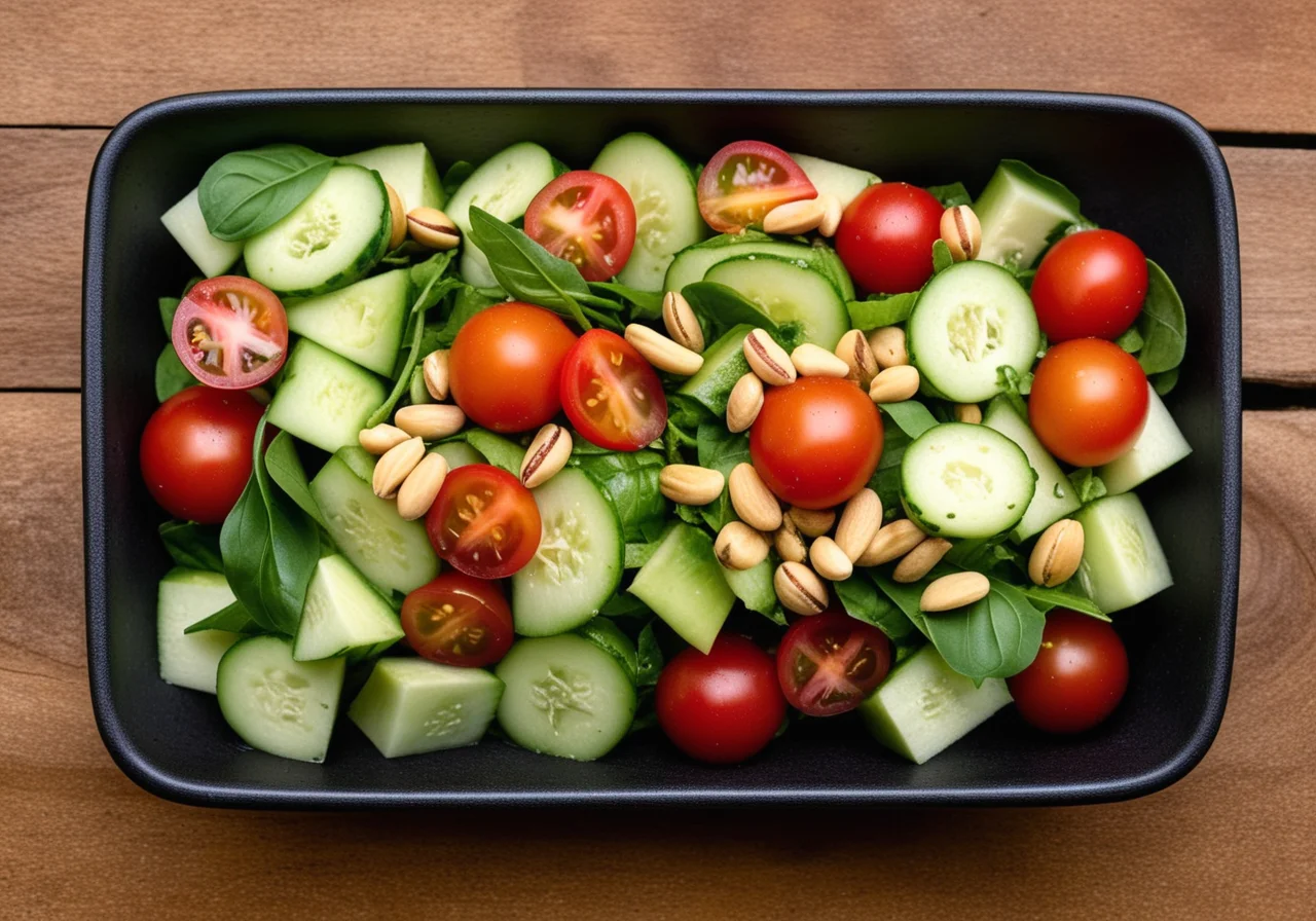 Mixed Salad with Pine Nuts and Toasted Bread Cubes
