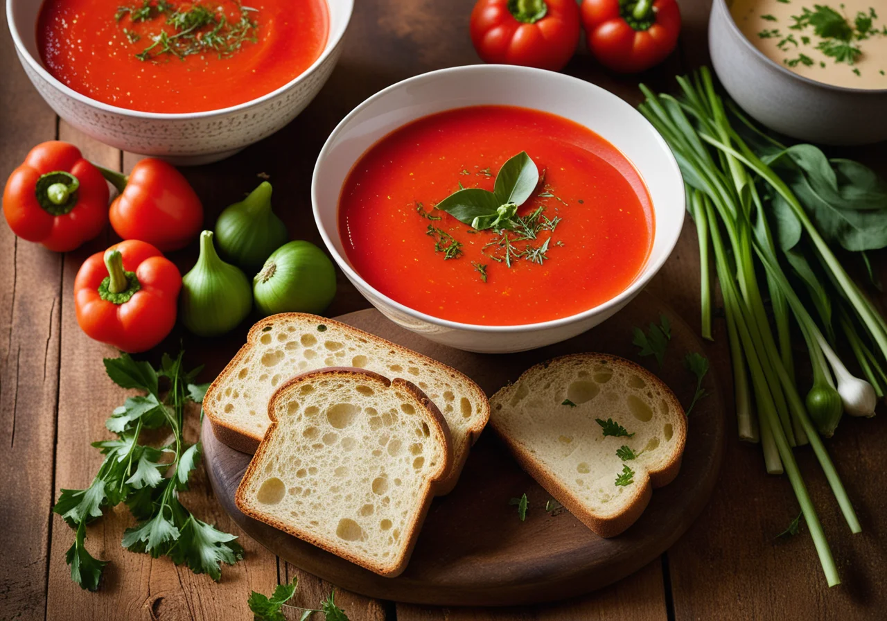 Paprika Gazpacho with Wild Garlic and Herb Bread